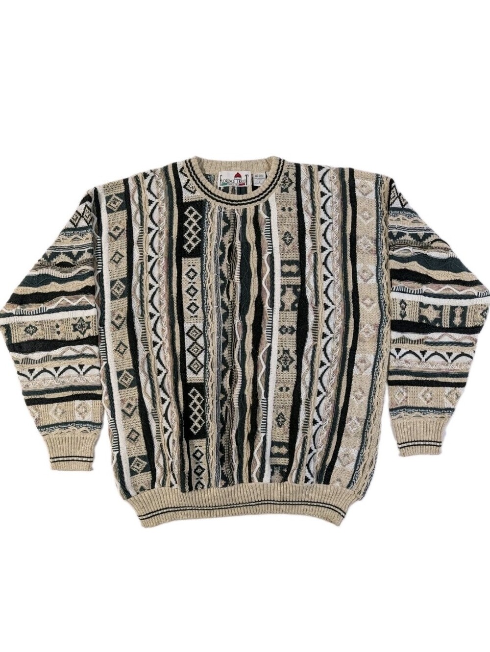Vintage Florence Tricot 3D Knit Sweater Mens L Geometric Coogi Style Textured